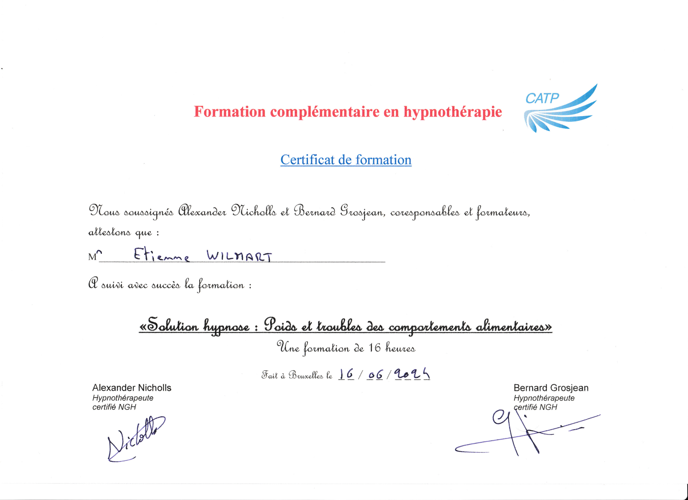 Certificat Hypnose Poids